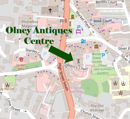 Map showing the location of The Antiques Centre at Osborn's Court, Olney