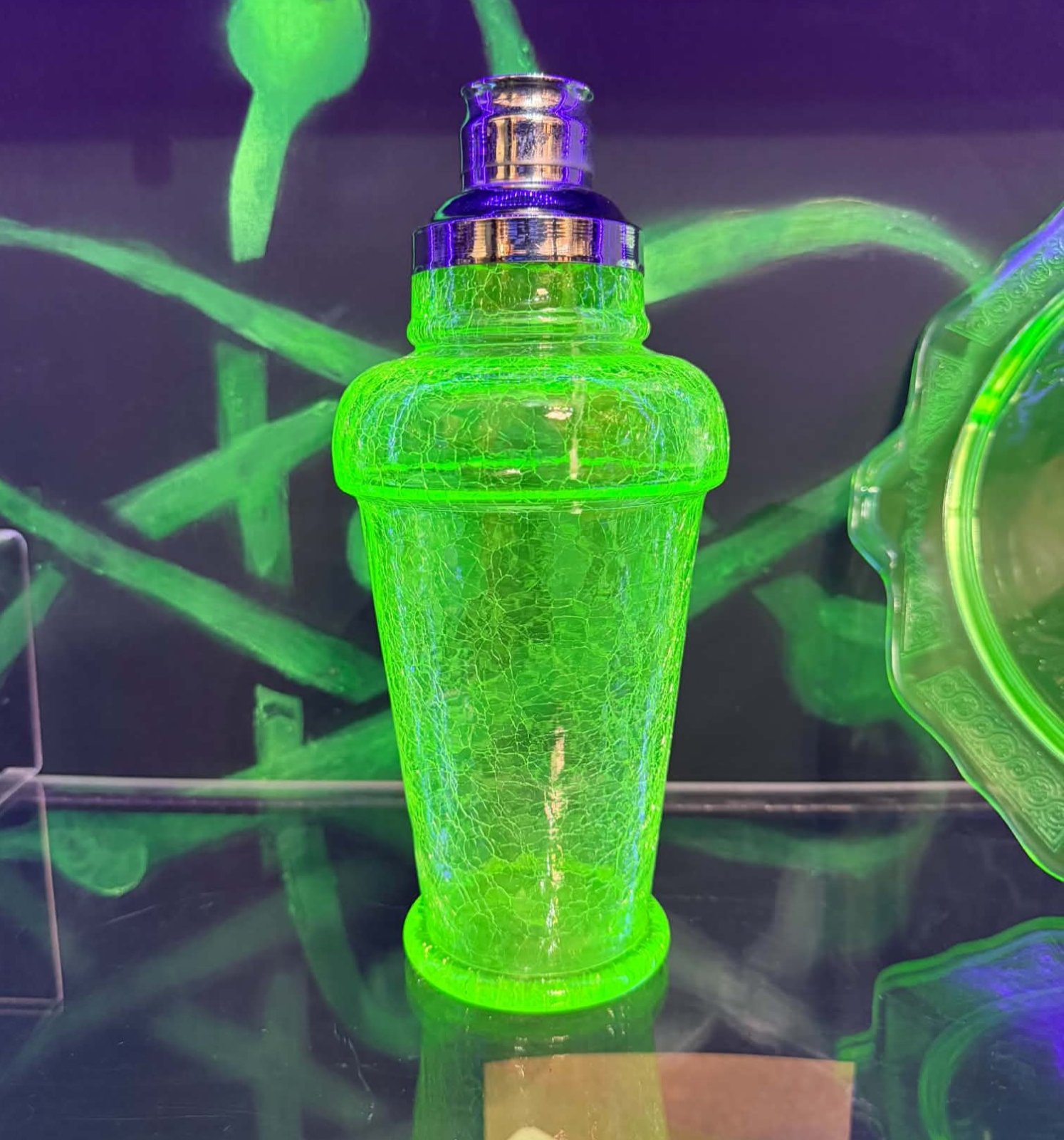 Vintage Art Deco Uranium Crackle Glass Cocktail Shaker
