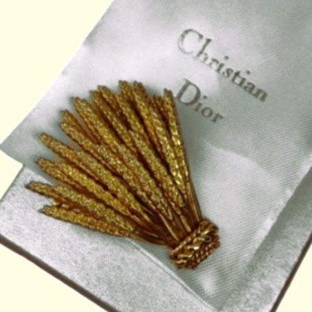 Vintage Signed Christian Dior Wheat Sheaf Brooch Dated