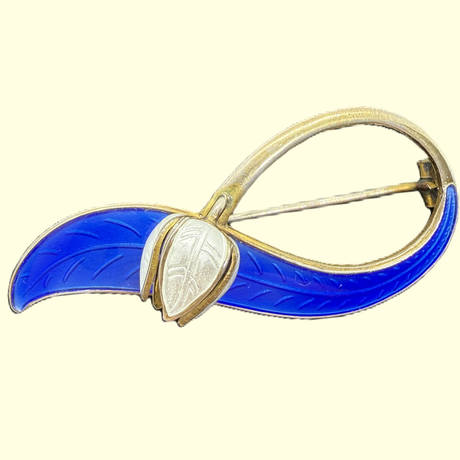 Vintage Silver Blue Enamel Brooch Norway