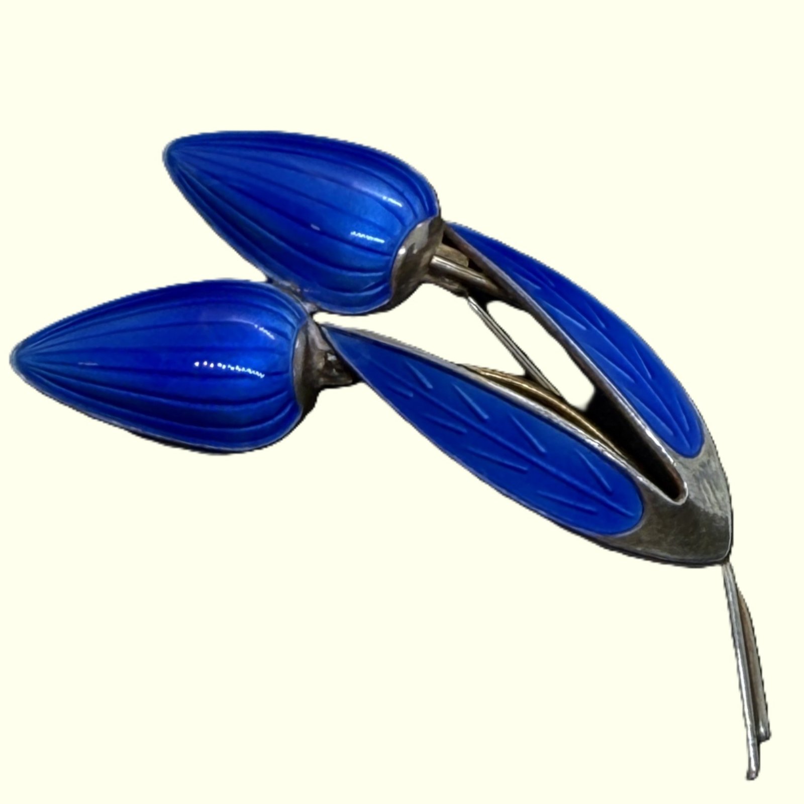Vintage Silver Blue Enamel Brooch Norway