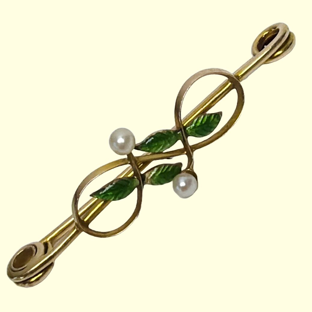 Antique 15ct Gold Enamel Pearl Brooch
